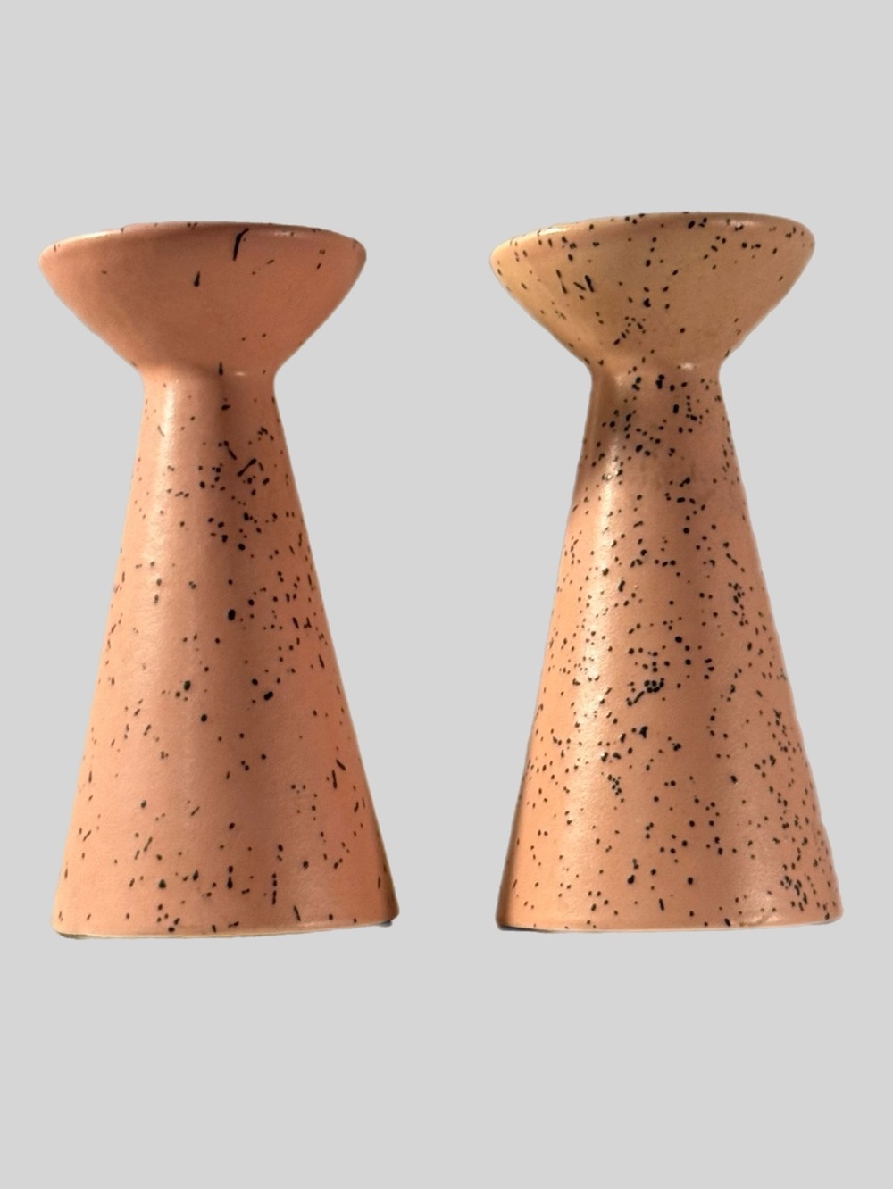 MCM Stanfordware 2411 Pink Black Speckled Pair Candle Holders Candlesticks EUC